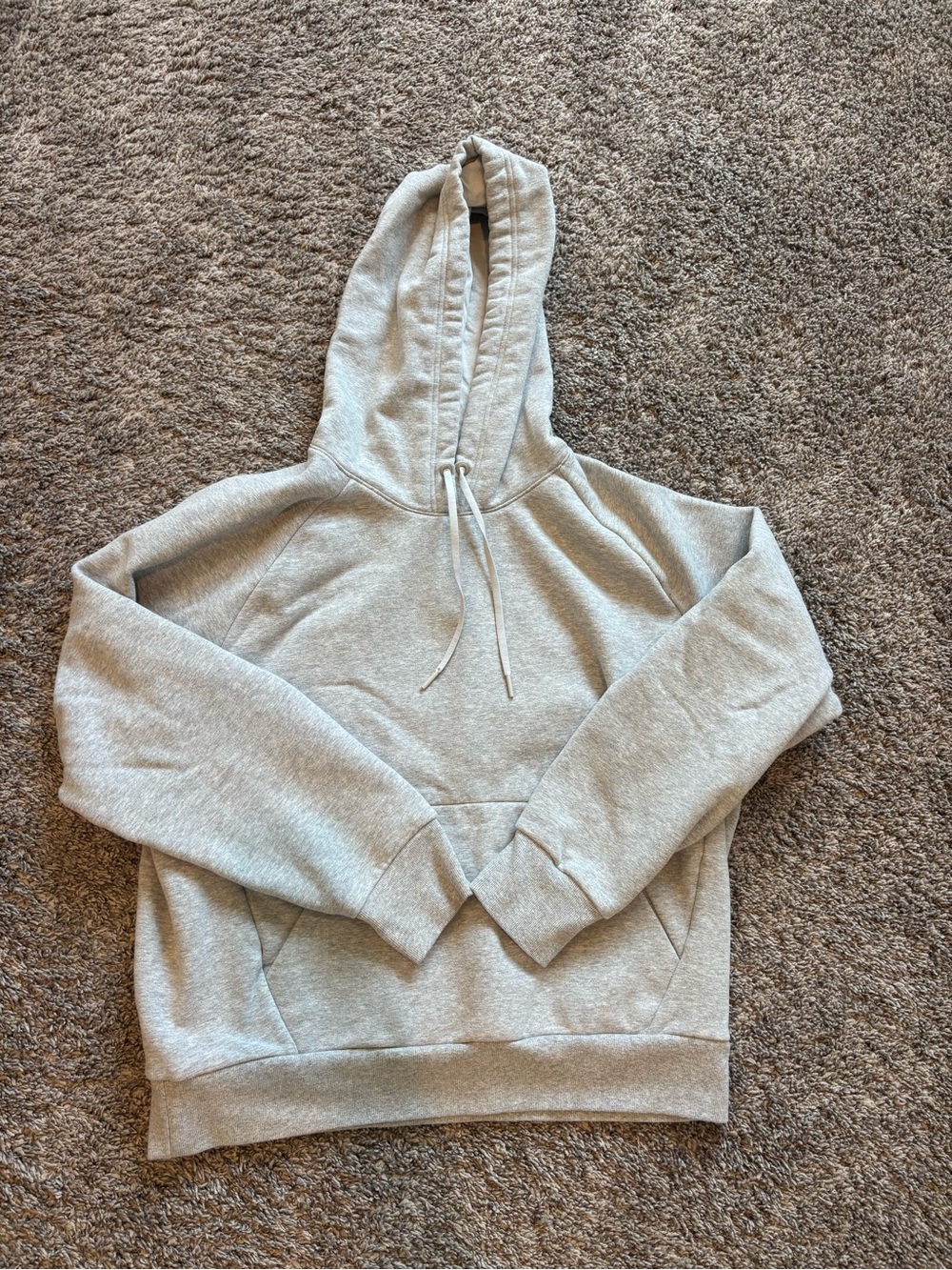 Athleta Forever Fleece, Hooded Pullover Sweatshirt, Light Heather Gray